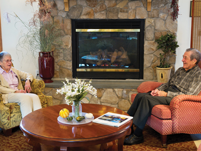 assisted living fireplace in common room